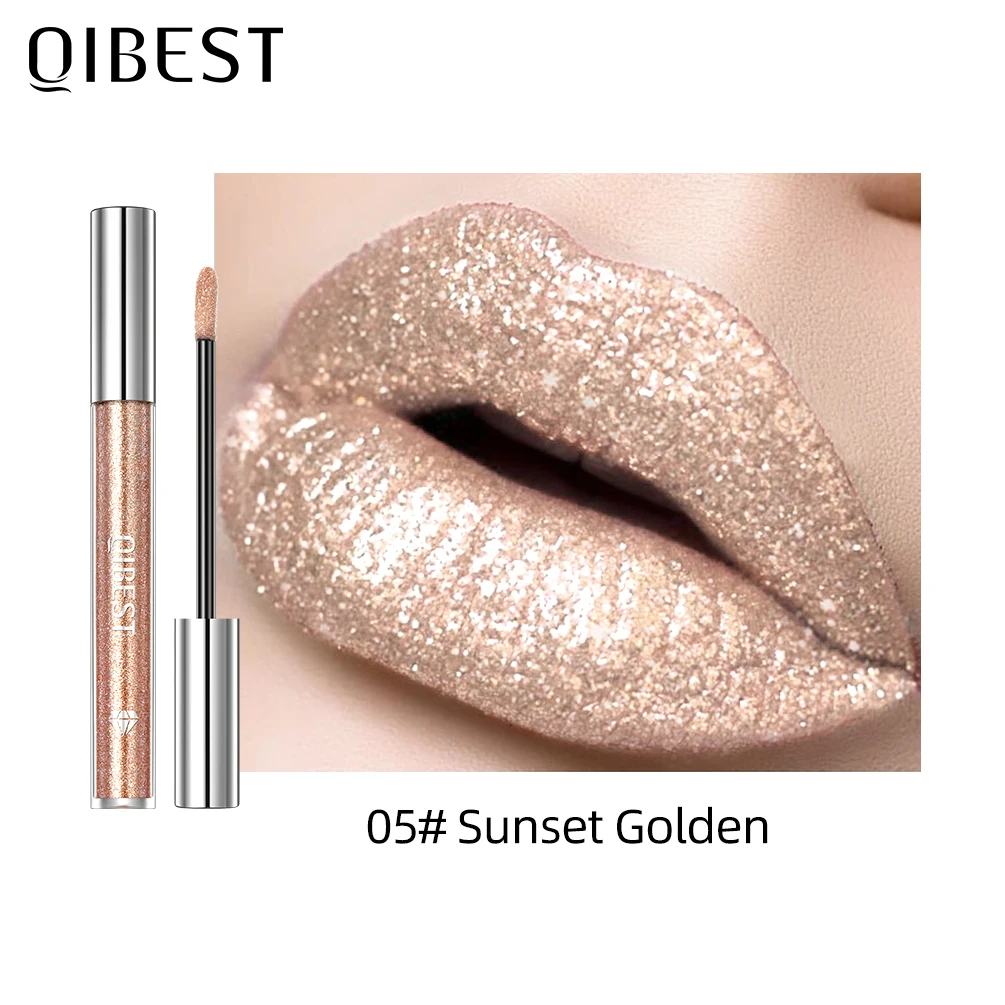 Lápiz labial líquido con purpurina de diamante, resistente al agua, de larga duración, brillo de labios brillante perla, maquillaje de tinte de esmalte de labios encantador de Metal para mujer