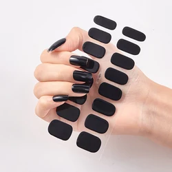 16Tips Hot Semi-cured Gel Nail Stickers Black Color Nail Semi-baked Paste Decals UV Lamp Full Nail For Women Sticker Nail Decor