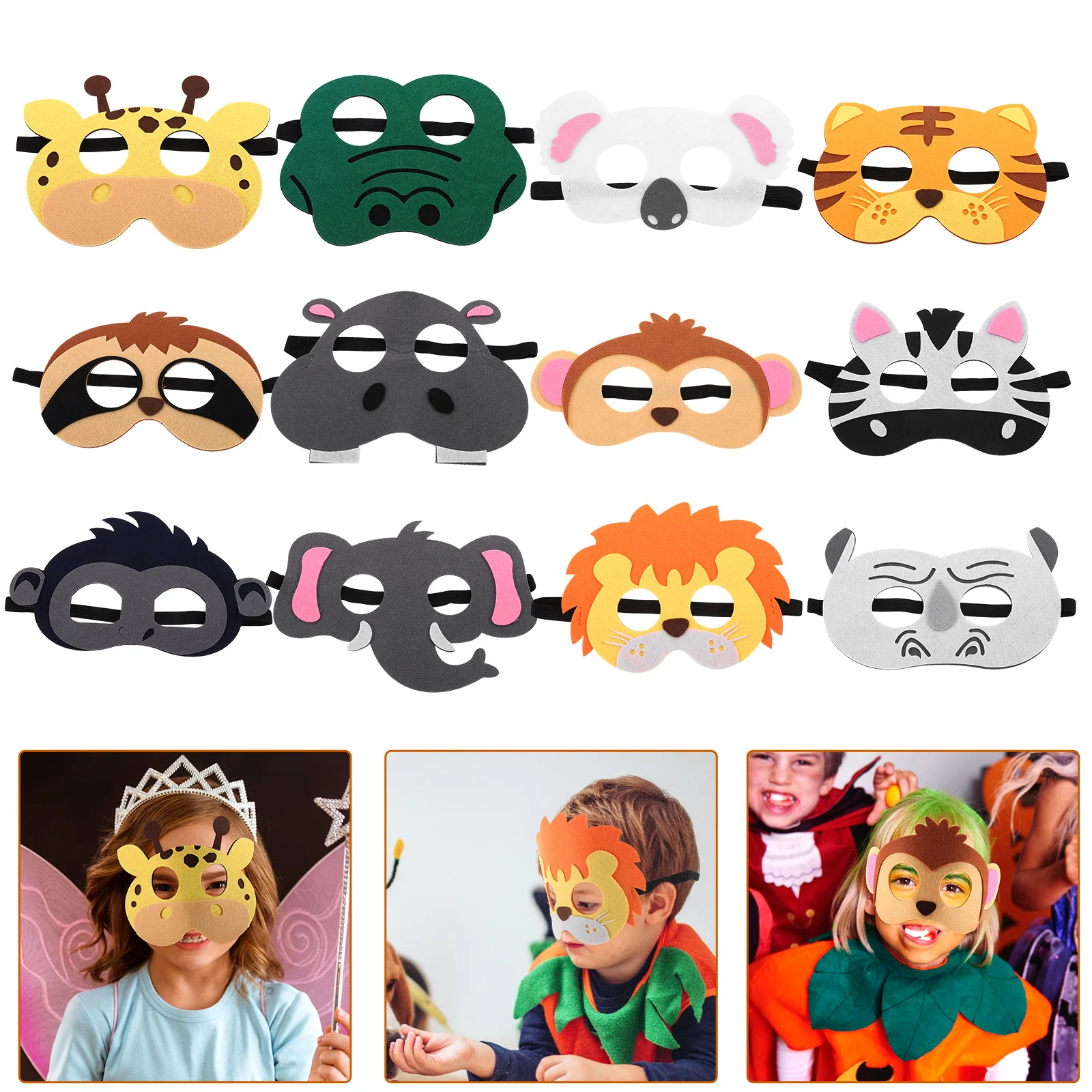 

12pcs Children Felt Masks Animal Cosplay Reusable Halloween Carnival Masquerade Kids Cartoon Toy