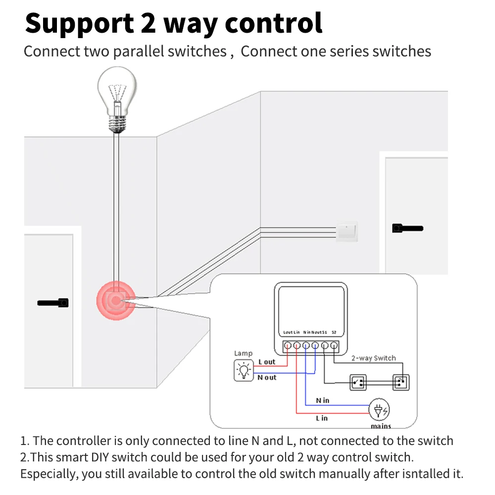 GERMA-Mini interruptor HomeKit para casa inteligente, módulo de relé Wifi de 2 vías, Control por voz por aplicación Siri, interruptor de luz inteligente para Apple