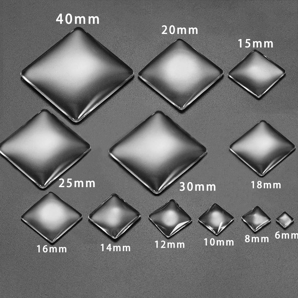 5-50pcs/lot 6 - 40mm Clear Square Cabochons Transparent Flat Back Glass Cabochon Cameo Settings For DIY Jewelry Making Supplies