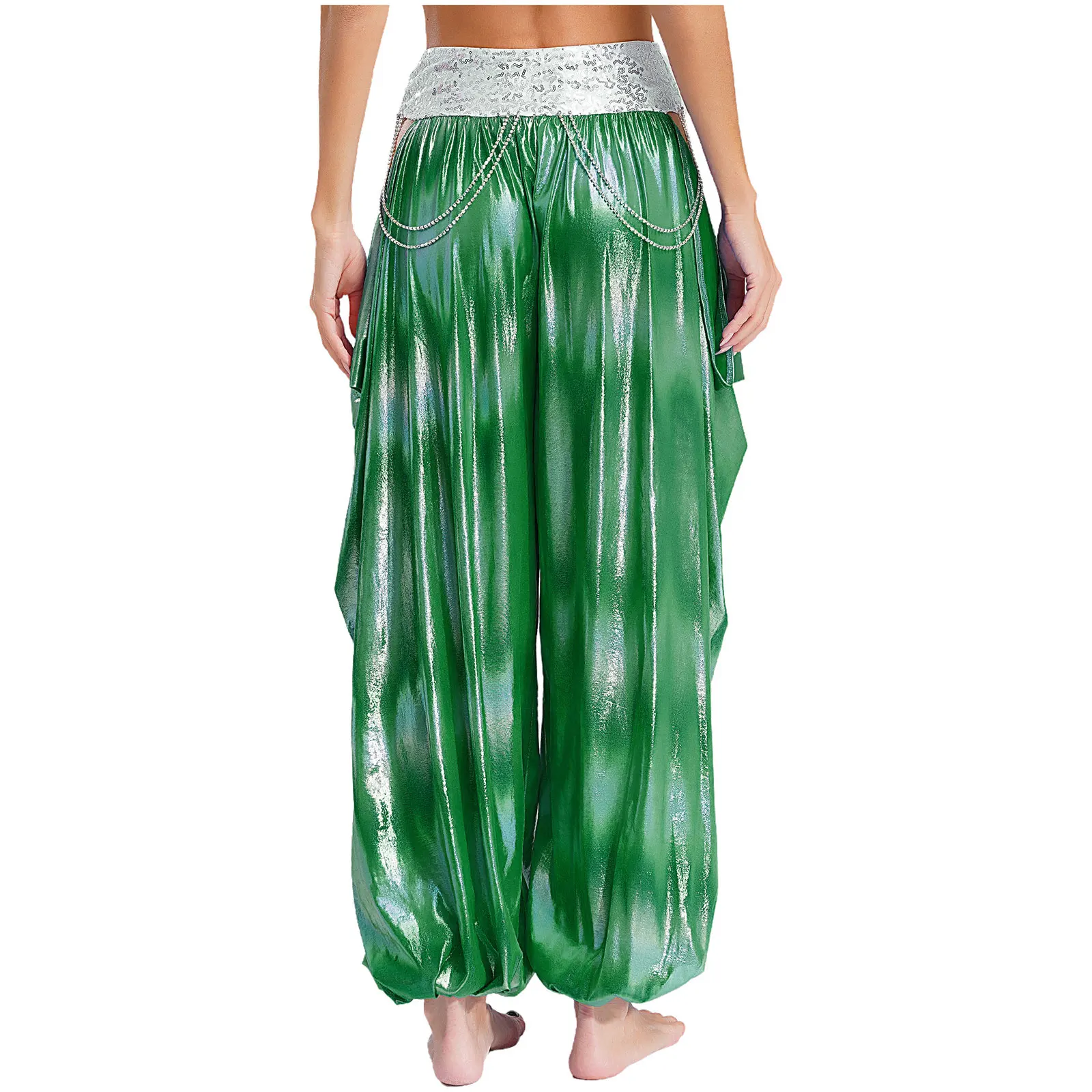 여성 밸리 댄스 바지 인도 Bellywood 오리엔탈 이집트 Bellywood 의상 체인 메탈릭 루즈 팬츠 스파클링 스팽글 바지