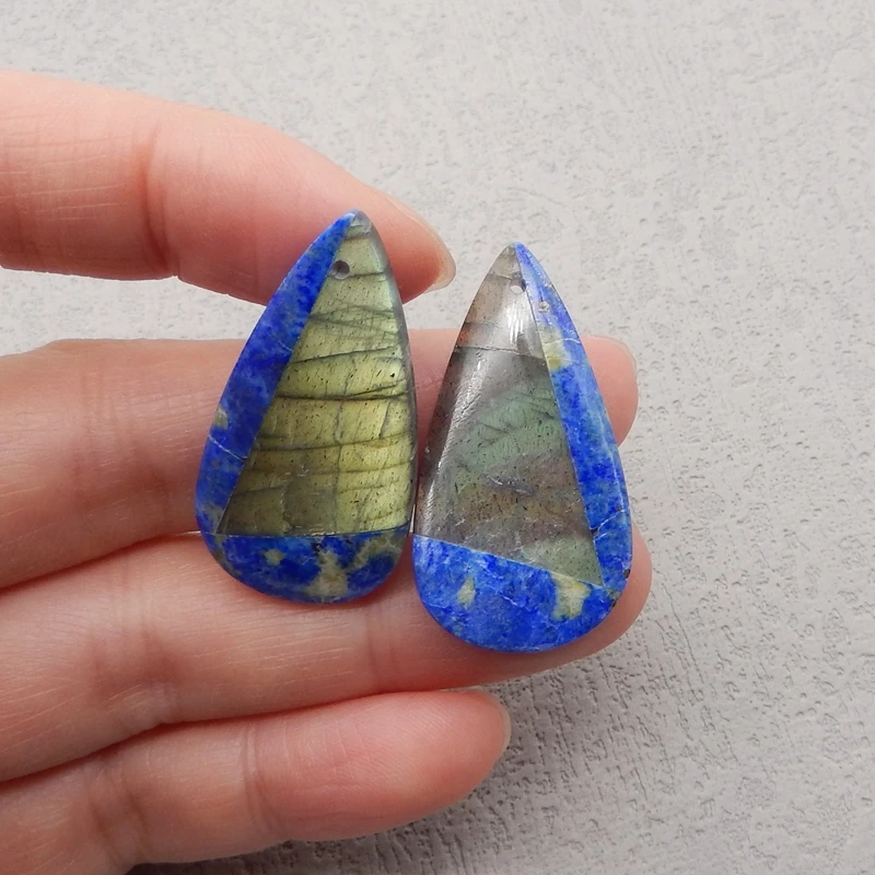 Natural Stone Labradorite Lapis Lazuli Earring Bead,Fashion Jewelry Water Drop Earrings For Women 35x18x6mm 10g