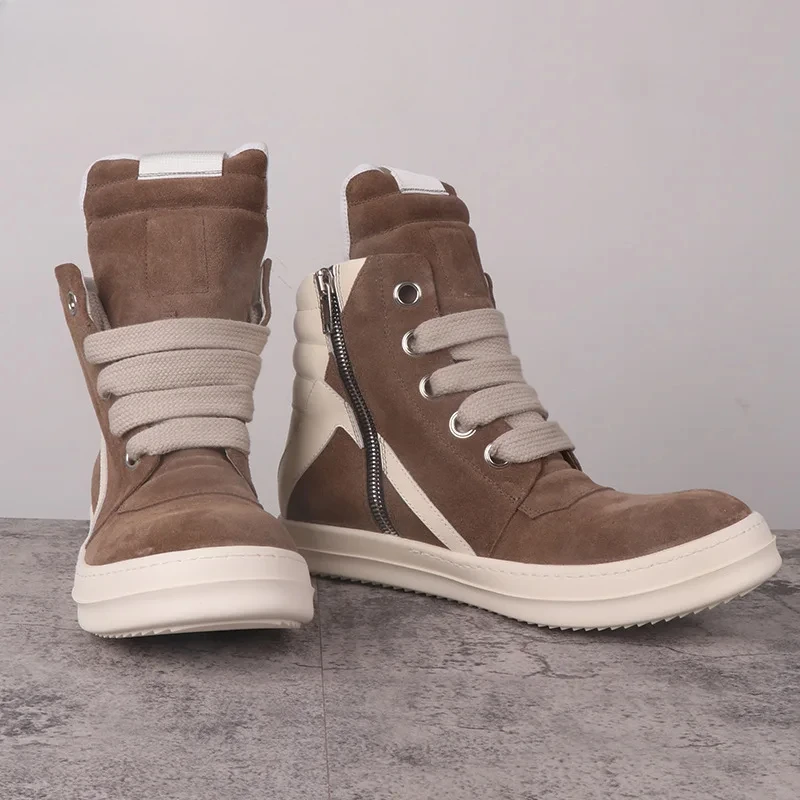 Rock Vintage High Street Boots Man Genuine Leather Fashion High-top Sneakers Trend Rock Men Trainer Women Flat Shoes Big Size image 2