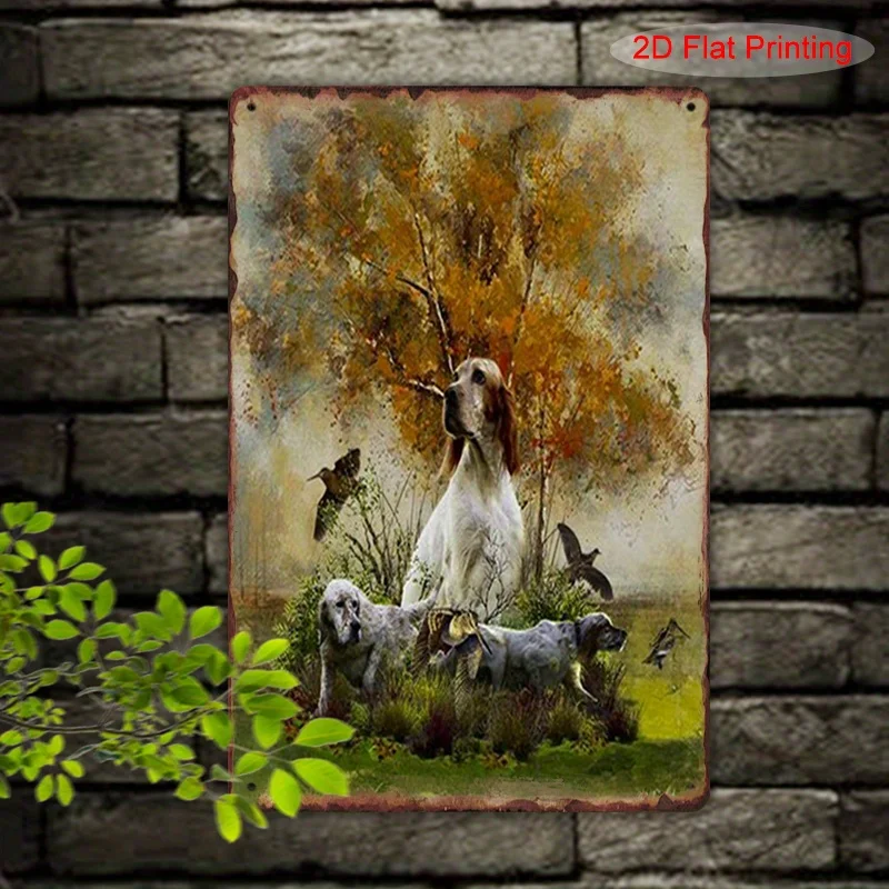 2D Flat, 1pc English Setter & Woodcock Hunting Scene Metal Sign - Rustic Aluminum Wall Art  for Outdoor & Indoor Decor