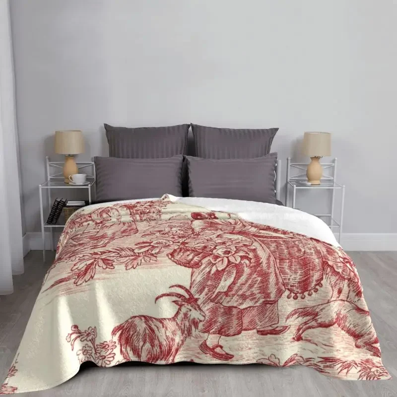 French Country Toile De Jouy 3D Printed Blankets Comfortable Soft Flannel Summer Motifs Throw Blanket for Sofa Office Bed