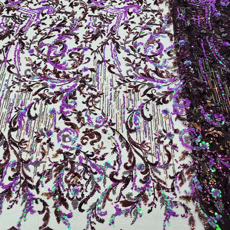 French luxurious lace mesh fabric, African high-quality beaded, branch beaded, sequin embroidered lace trim fabric