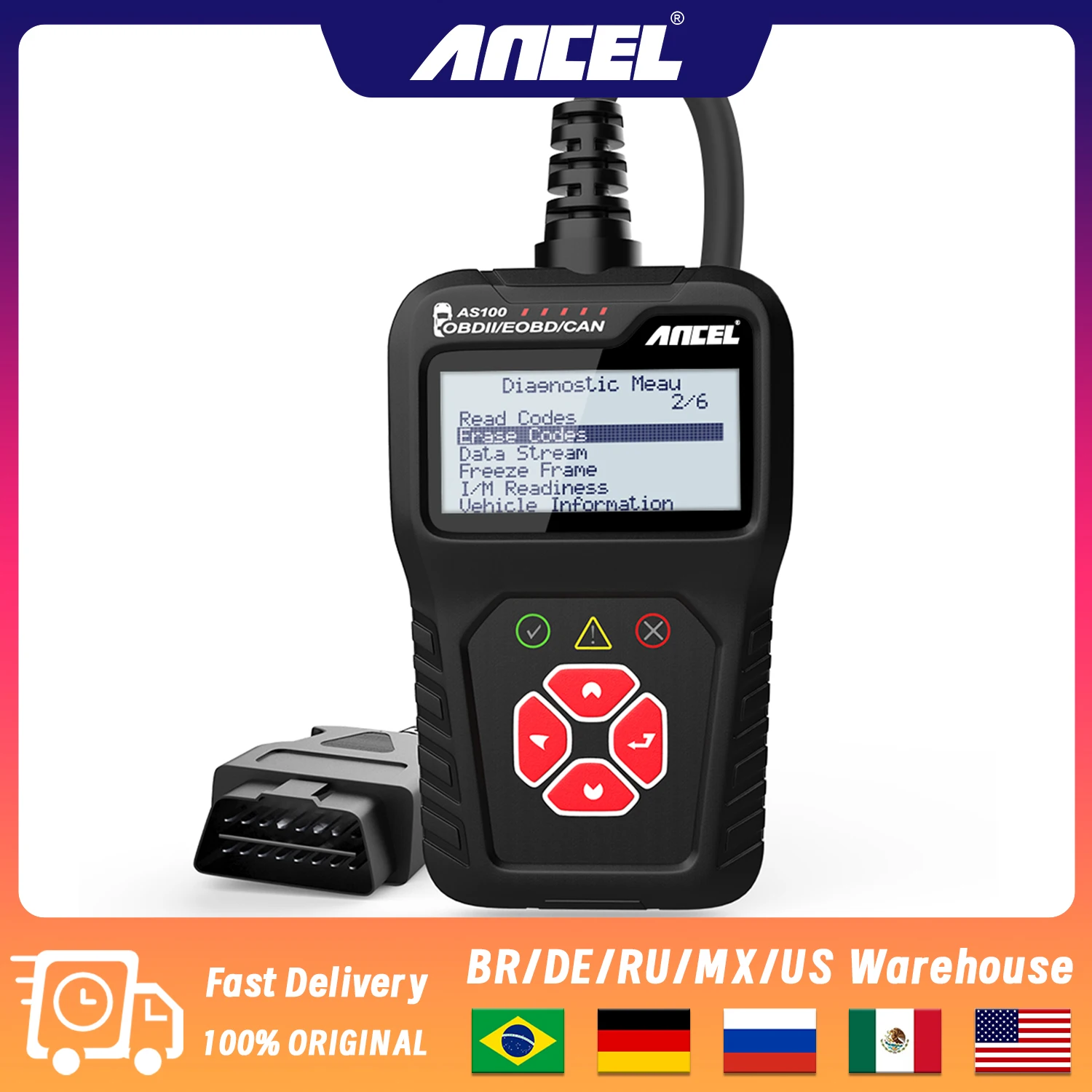 

Ancel AS100 OBD 2 Car Diagnostics tools Engine Code Reader Car Scanner Engine Check Multi Language ODB OBD2 Automotive Scanner