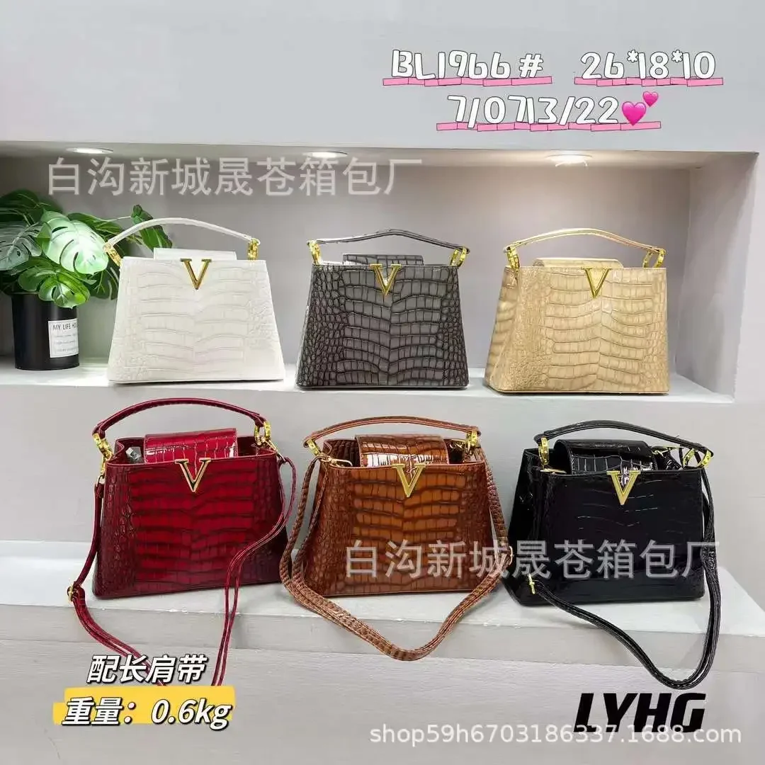 IMJK 26*18*10cm Luxury design V-shaped stone patterned women's handbag high-end fashionable single shoulder retro crossbody bag