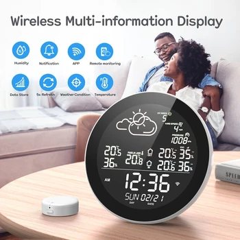 TUYA WIFI Bluetooth Wireless Weather Station Smart Home Forecast Temperature Humidity Alarm Thermometer Record App Control