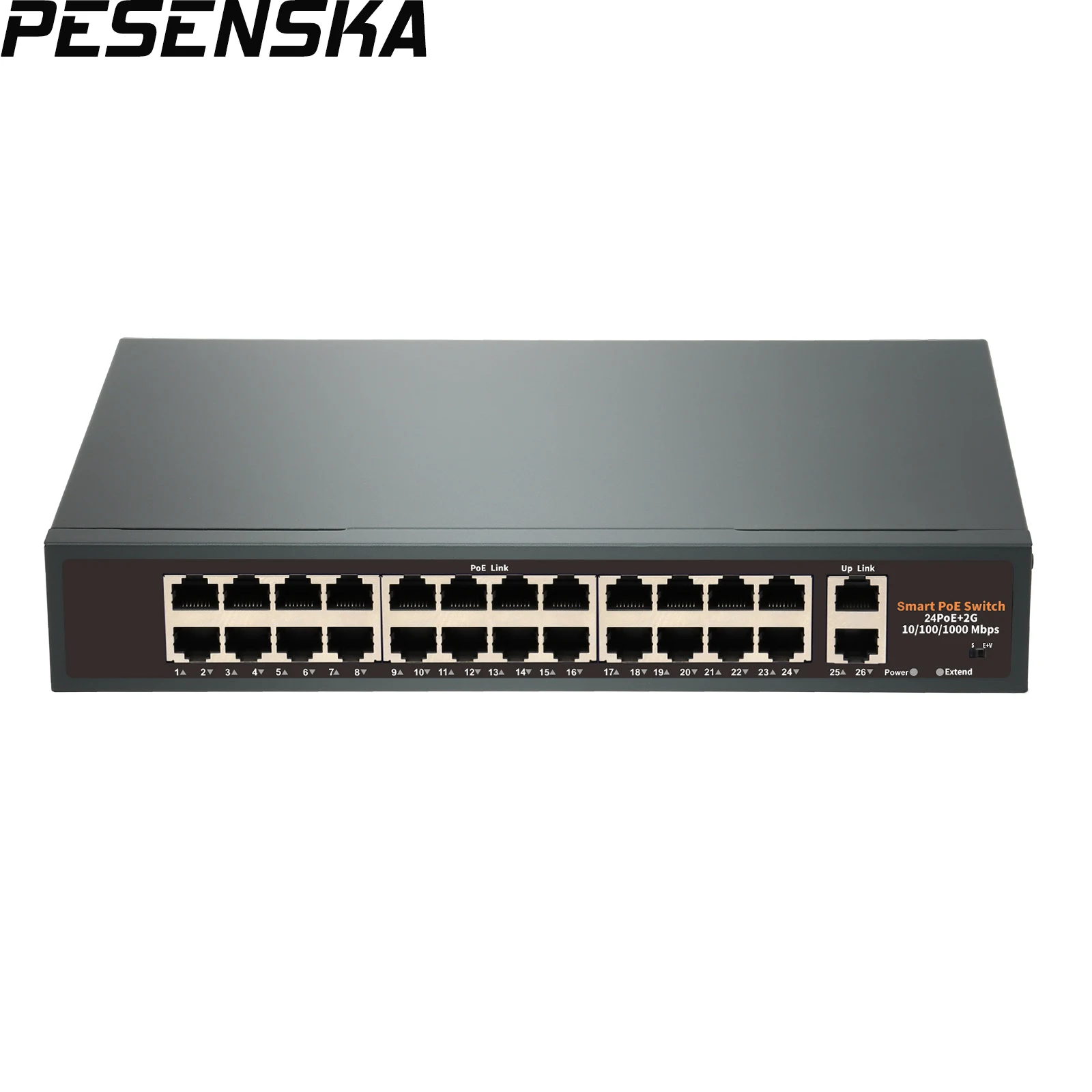 PESENSKA 24 porte 24CH 48V PoE Switch 2 uplink Gigabit 1000Mbps Smart Desktop Network Power Over Ethernet iniettore estendere 250M