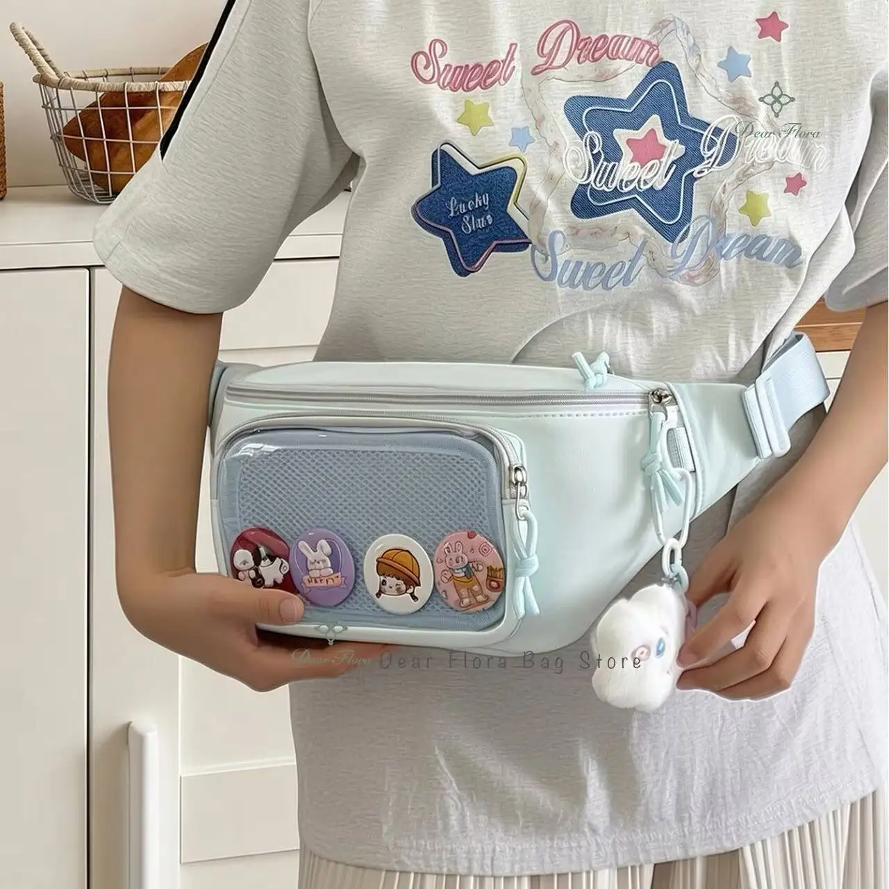 New Cute Anime Ita Bag Sweet Women's Outdoor Cycling Casual Chest Bag Girls Transparent Waist Bag DIY Comic Display Shoulder Bag view 4