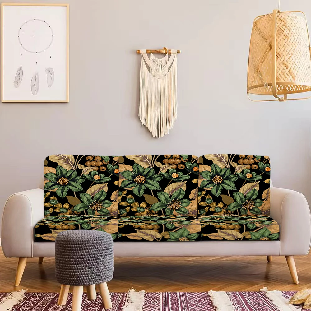 Summer Outdoor Sofa Cover with Tropical Plants & Parrots Floral Digital Print, Milk Silk Fabric, Machine -