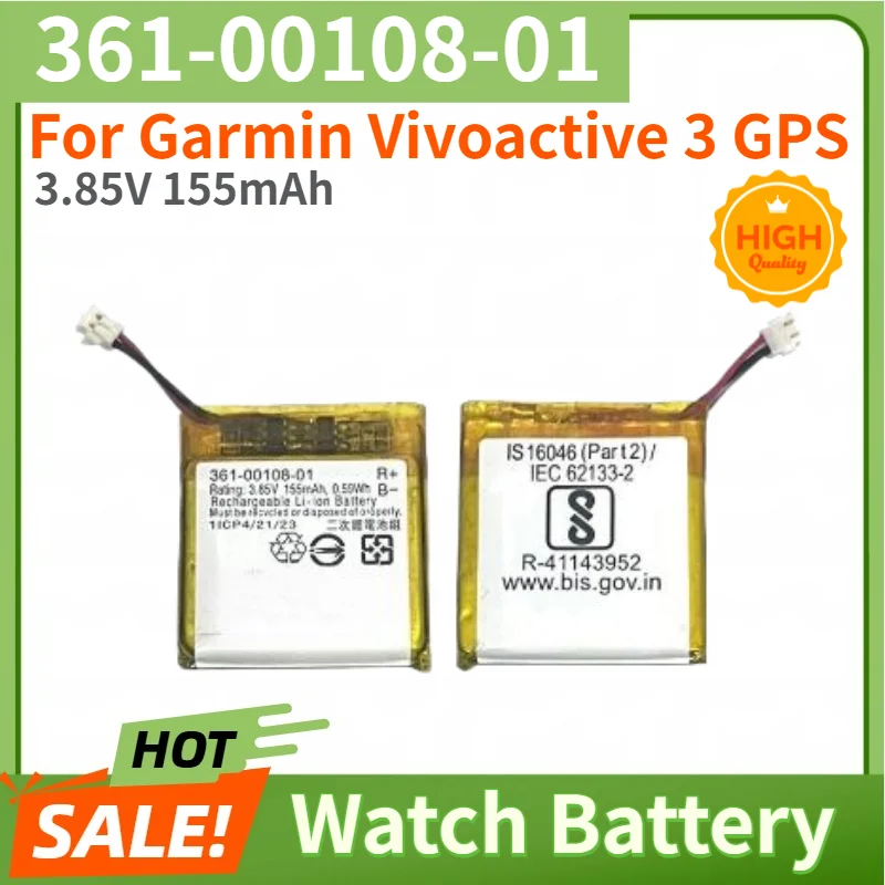 361-00108-01 Battery 3.85V 155mAh for Garmin Vivoactive 3 GPS Watch High Quality Replacement Battery
