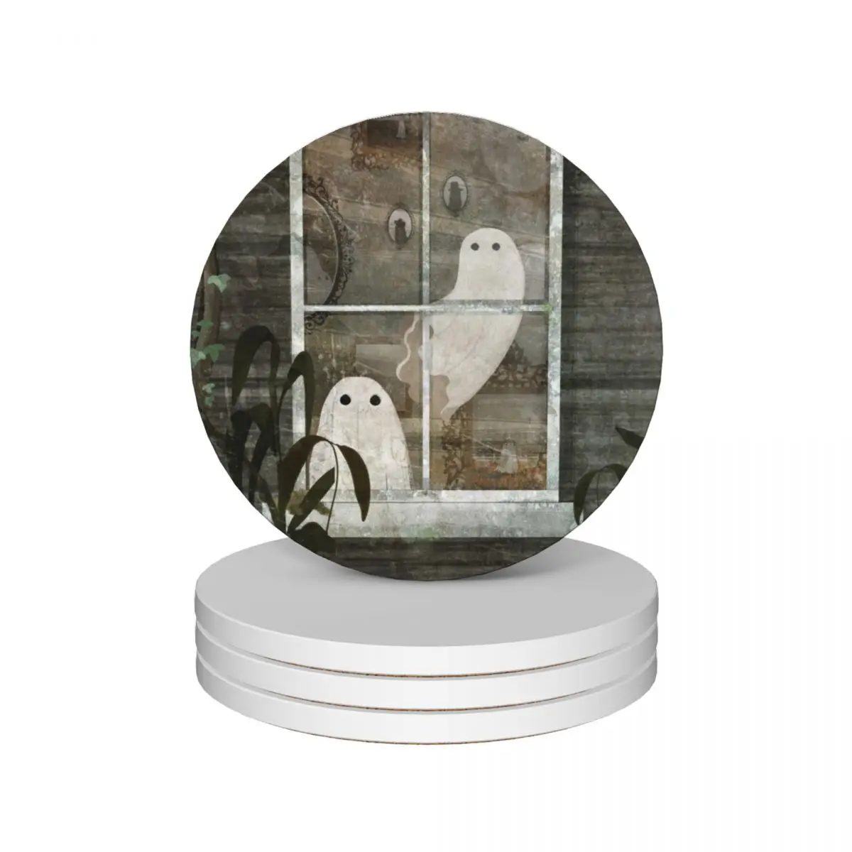 There are ghosts in the window again... Ceramic Coasters (Set of 4) black tea cup holders Coasters