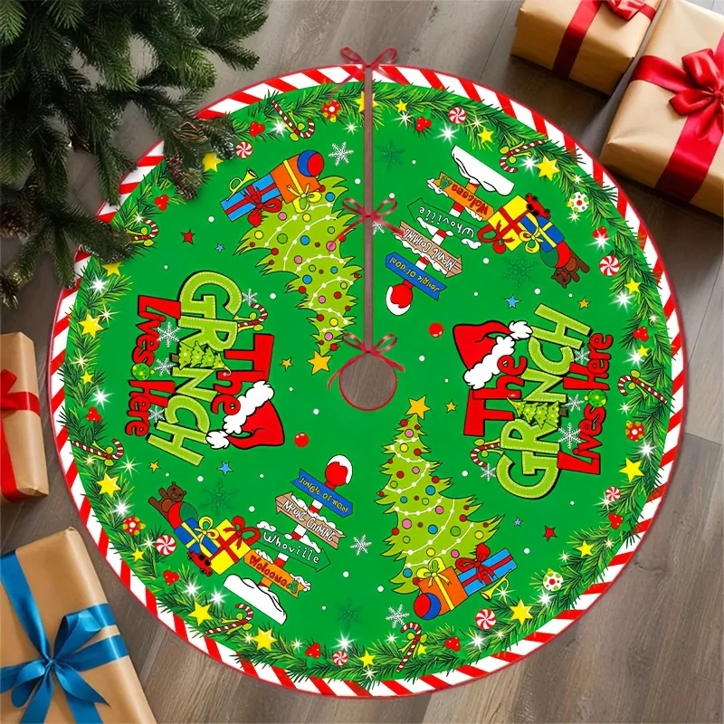 VIKAMA Xmas Grinch Round Rug,Anti‑Slip Home Mat,Christmas Tree Gift Signpost Candy Print Carpet for Indoor Festival Decor Rug