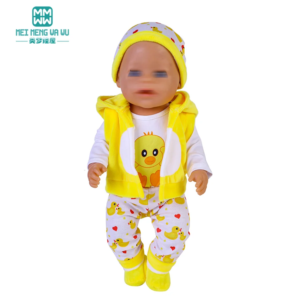 Fits 43-45cm Baby Toy New Born Doll clothes Fashion cartoon jacket three-piece suit Girl's gift