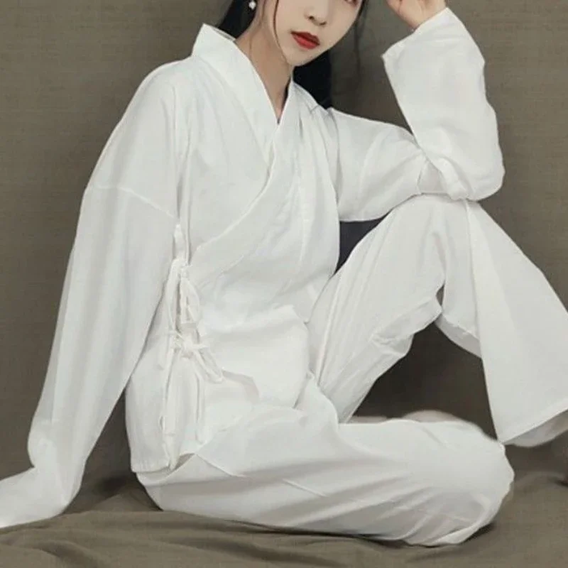 

Inner Wear Hanfu Suits Chinese Traditional Sleeping Outfit Unisex Tang Suit Chinese Clothing Underwear Tops and Pants White