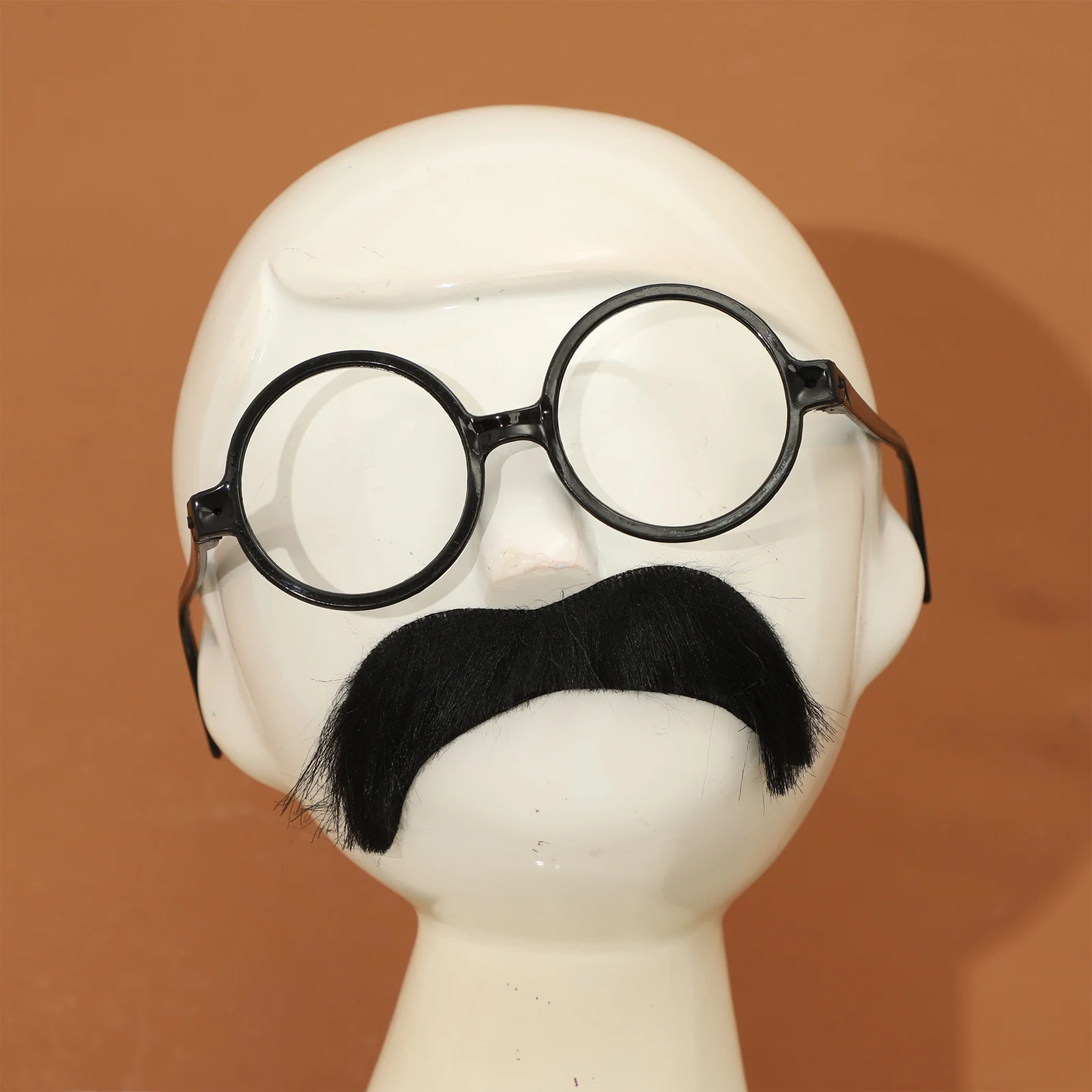 Adults Kids Plastic Round Frame Glasses with Realistic Self-adhesive Mustache Costume Accessory for Halloween Cosplay Party