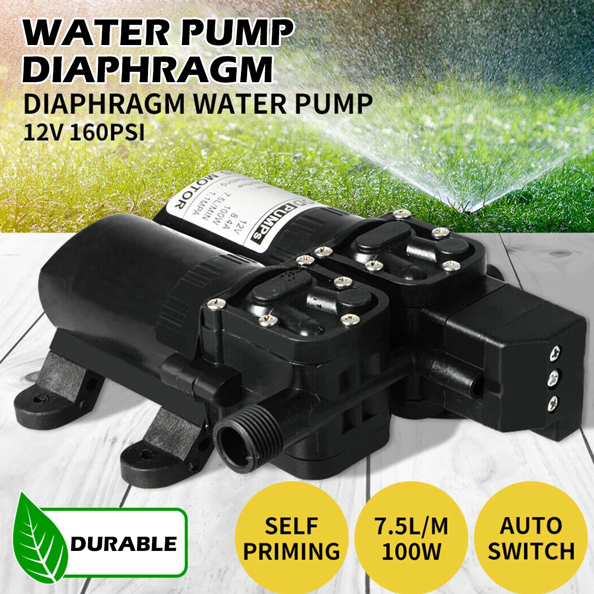 DC 12V 100W 160PSI 7.5L/Min Electric Double Water Pump Diaphragm Automatic Flow Switch High Pressure Water Sprayer Agricultural