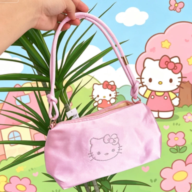 

Hello Kittys Crossbody Bag New Hot Diamonds Satin One Shoulder Portable Handbag Bags for Woman Small Square Bag