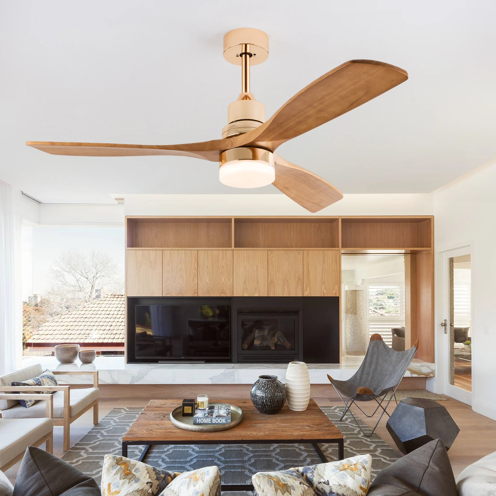 

В наличии Современный золотой потолочный вентилятор с 3 лезвиями из цельного дерева, 6 скоростей, бесшумный двигатель постоянного тока, светодиодный потолочный вентилятор с дистанционным управлением