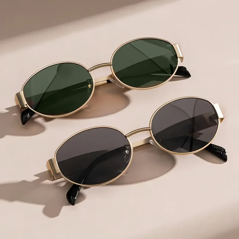2pcs/ Oval Shape Metal Sunglasses Classic Men's Vintage Sun Glasses Women Outdoor Leisure Eyewear UV400 Ladies Shades image 3