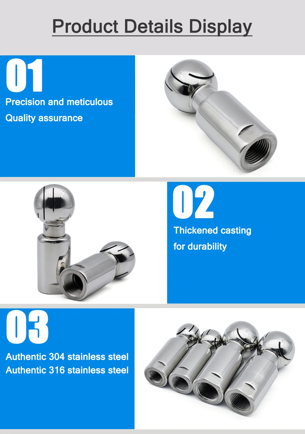 BSP 1/2"-2" SS304/316 Edelstahl Innengewinde Drehsprühkugel, CIP Tank Reinigungskopf 360-Grad-Abdeckung Waschanschluss – Detail 1