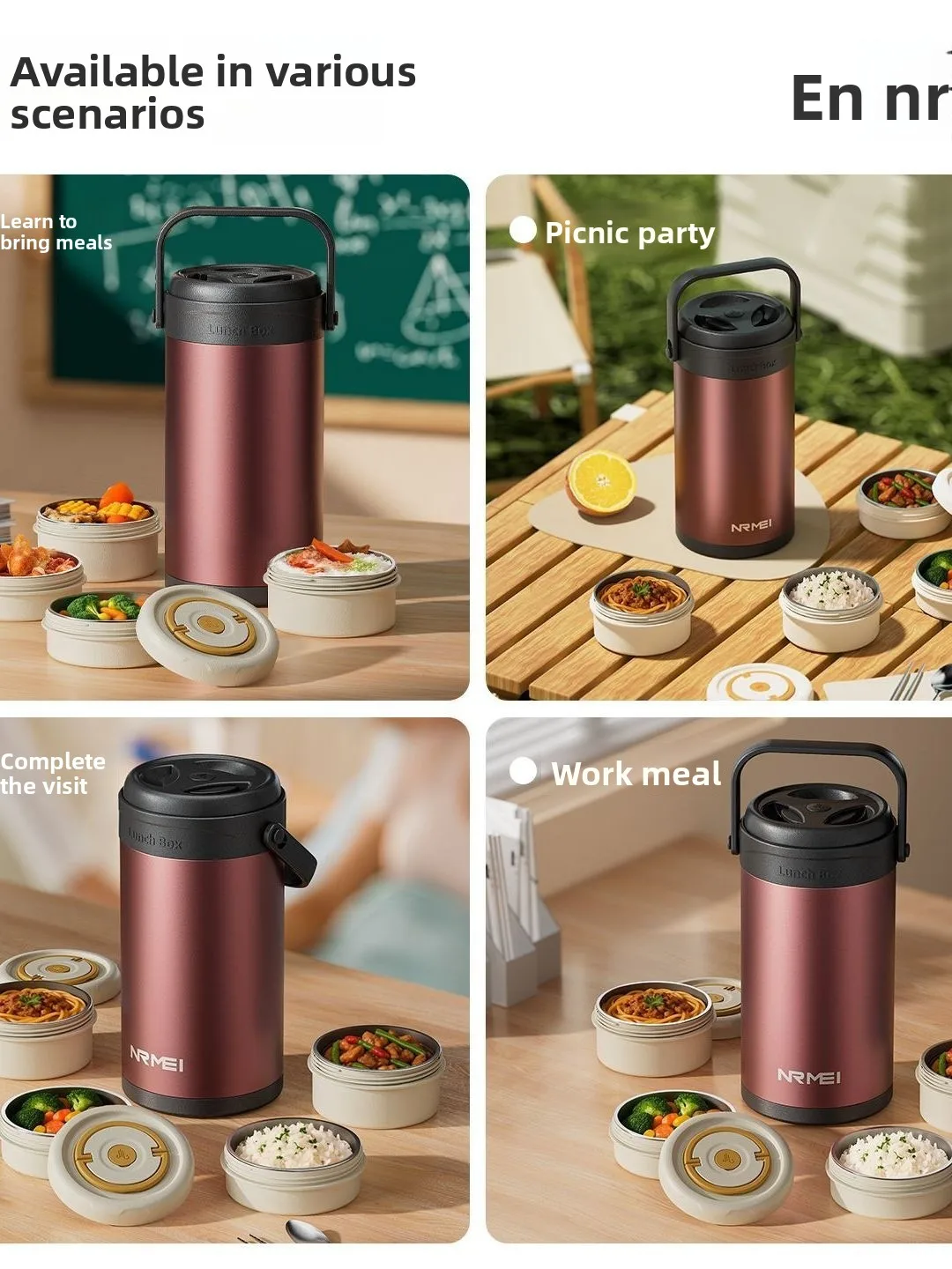 Enmei Long-lasting Thermal Insulation Lunch Box Bucket 316 Stainless Steel Large Capacity Multi-layer Portable High-end