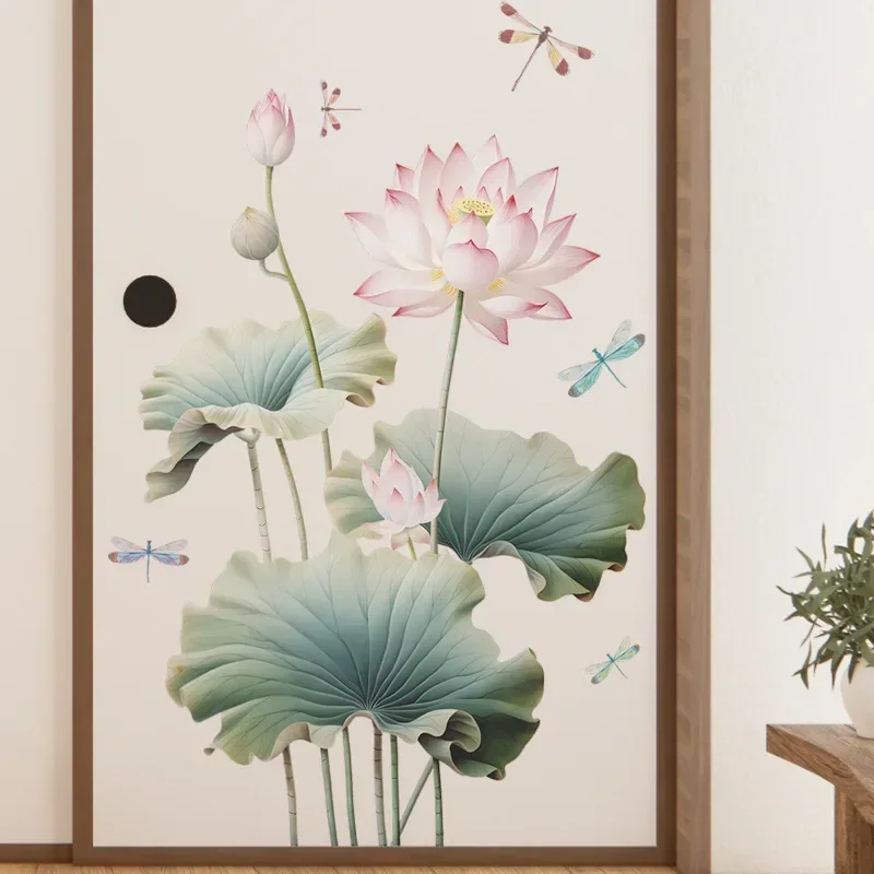 Green Plant Lotus Flower Wall Stickers For Room Decor Aesthetic Wall Decoration Bedroom Accessories Home Decor Plant Wallpaper