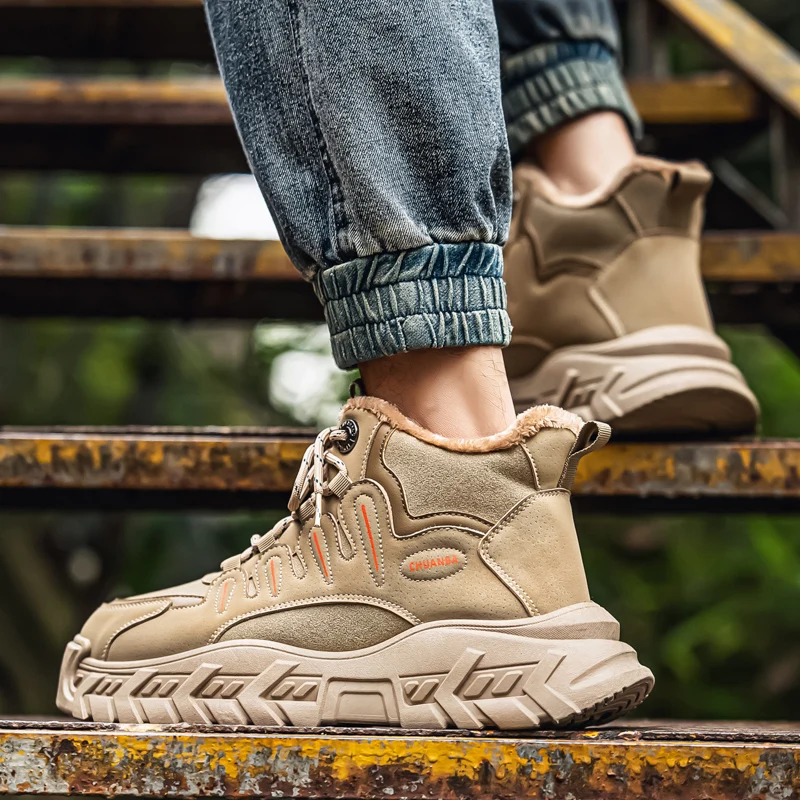 

2025 New Casual Sports Outdoor Thick Bottom Casual Trendy Men's Shoes Versatile with Velvet Cotton Shoes Warm High Top Shoes