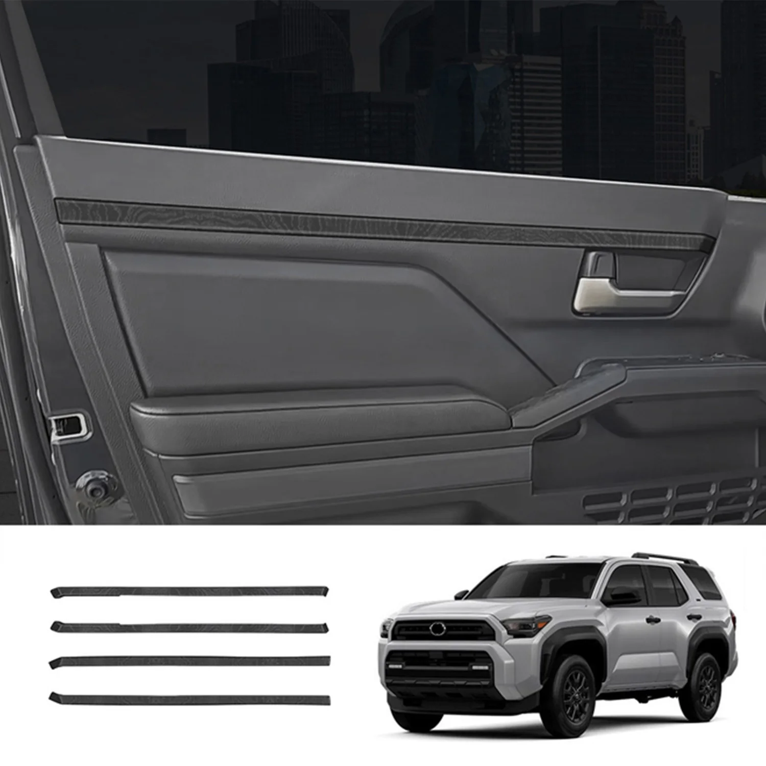 For Toyota 4runner 2025 Car Accessories ABS Plastic Front Door Panel Decor Cover Trim 4pcs