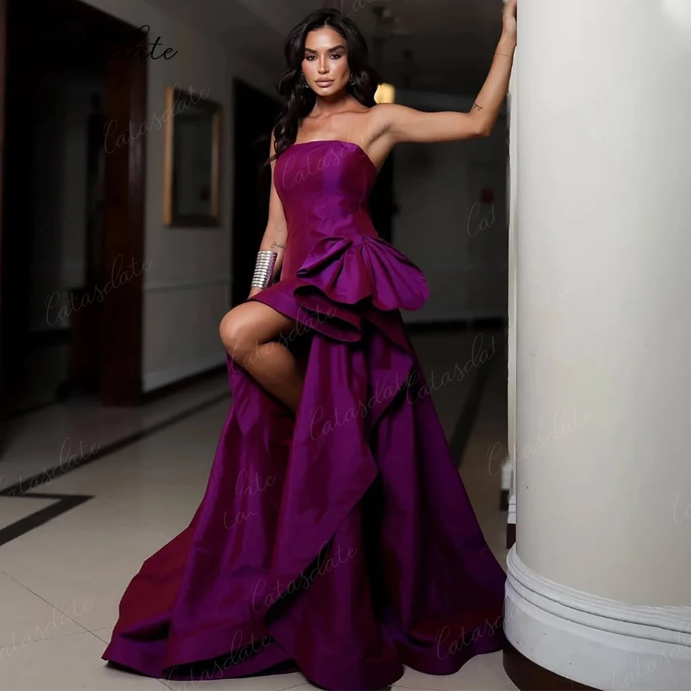 

Catasdate Formal Evening Dress Wedding Guest Dress with Bow Back Satin Party Dress for Women vestidos de fiesta Customized