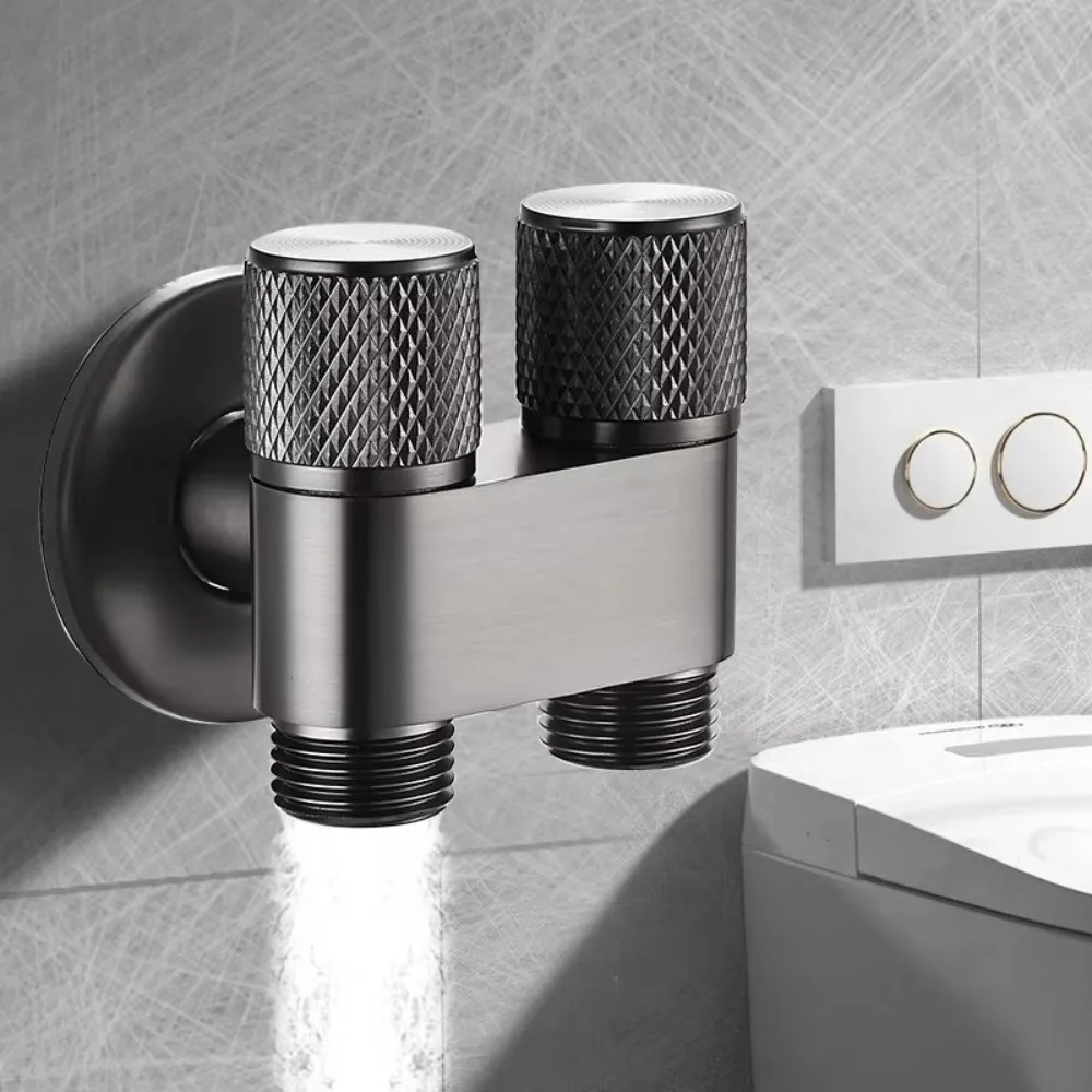 Stainless Steel Toilet Companion Corner Valve Two Outlets 1/2 Thread Dual Control Water Inlet DIY Rotary Switch Faucet Fitting