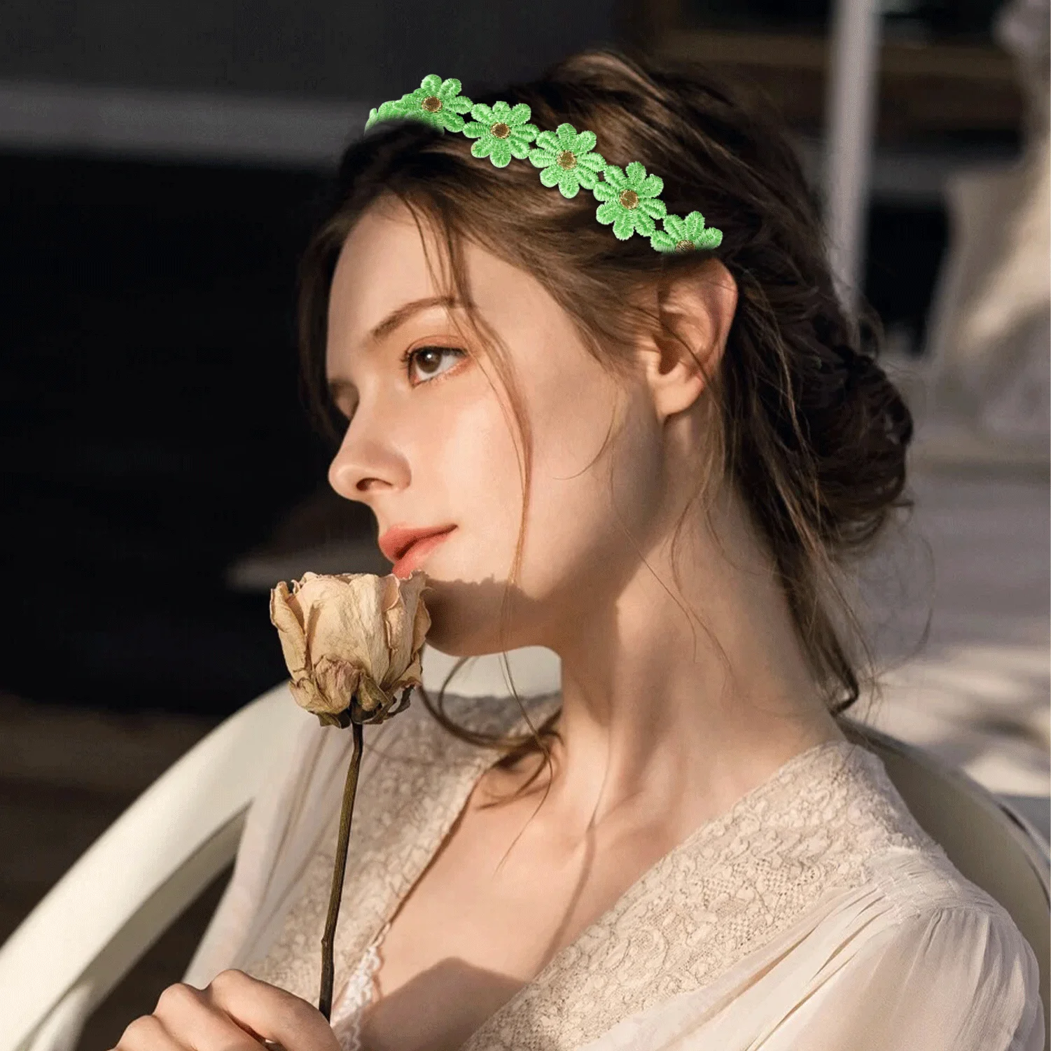 Gänseblümchen-Blumen-Stirnband, Sonnenblume, Hippies, Krone, Haarkranz, böhmischer Blumen-Kopfschmuck für Frühlingstourismus, Hochzeit, Festivals, Party – Detail 6