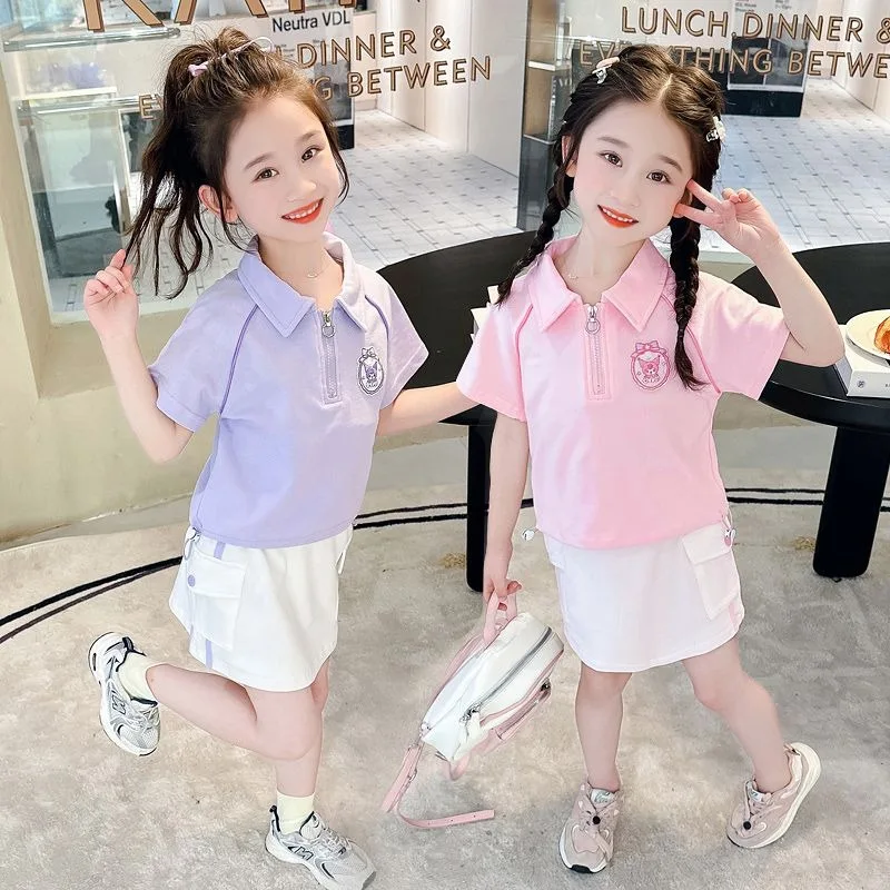 

Baby Kawaii Sanrio Ins Fashion Short Sleeve Shirt Pants Set Girls Summer Cute Cartoon Kuromi Two-piece Set Clothes Gifts