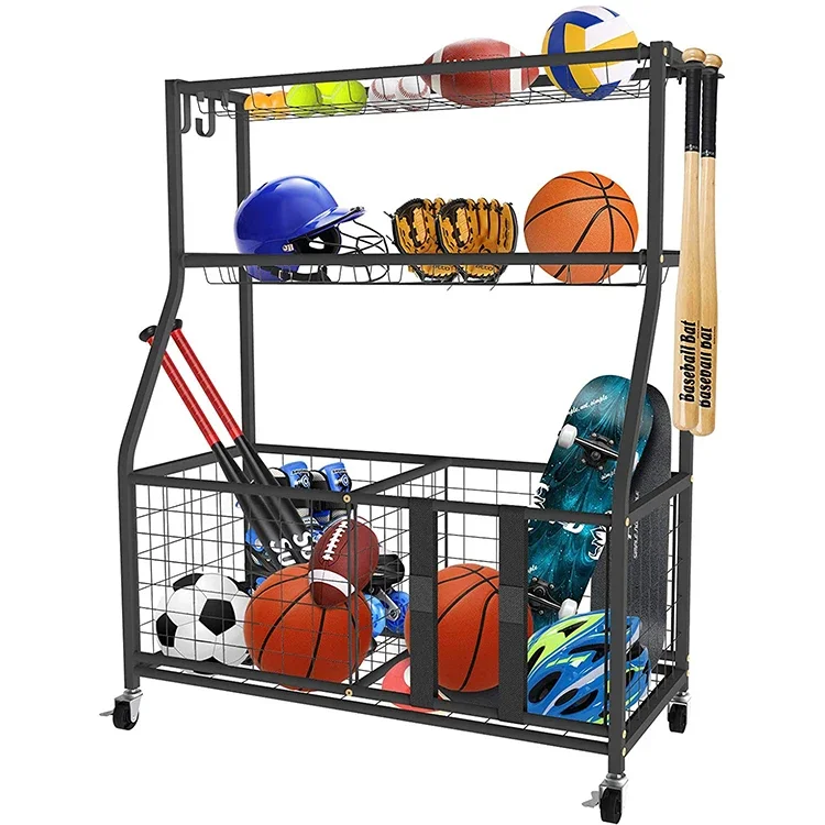 2026 Outdoor Sports Equipment Basketball Storage Rack Indoor/Outdoor Kids Toys Organizer Bins Made of Metal Paper and Iron