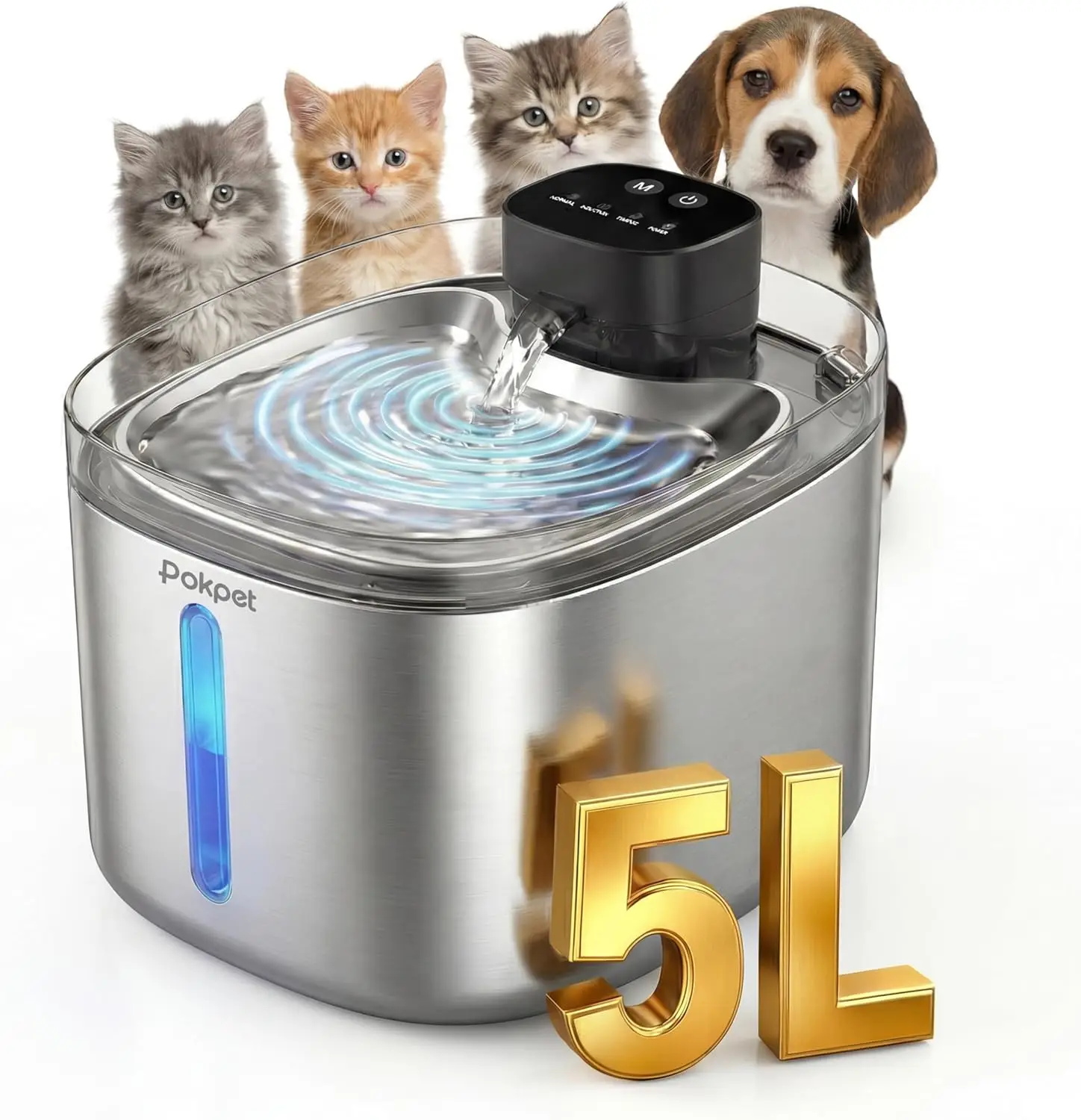 

Беспроводной фонтан-поилка из нержавеющей стали 5 л для кошек и собак, для дома и улицы, с фильтром