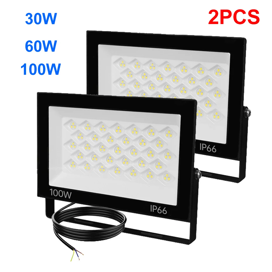 

2pcs LED Floodlight Modern Style 100W 60W 30W IP66 Waterproof Outdoor Reflector Street Square Spotlight Lamp for Garden Lighting