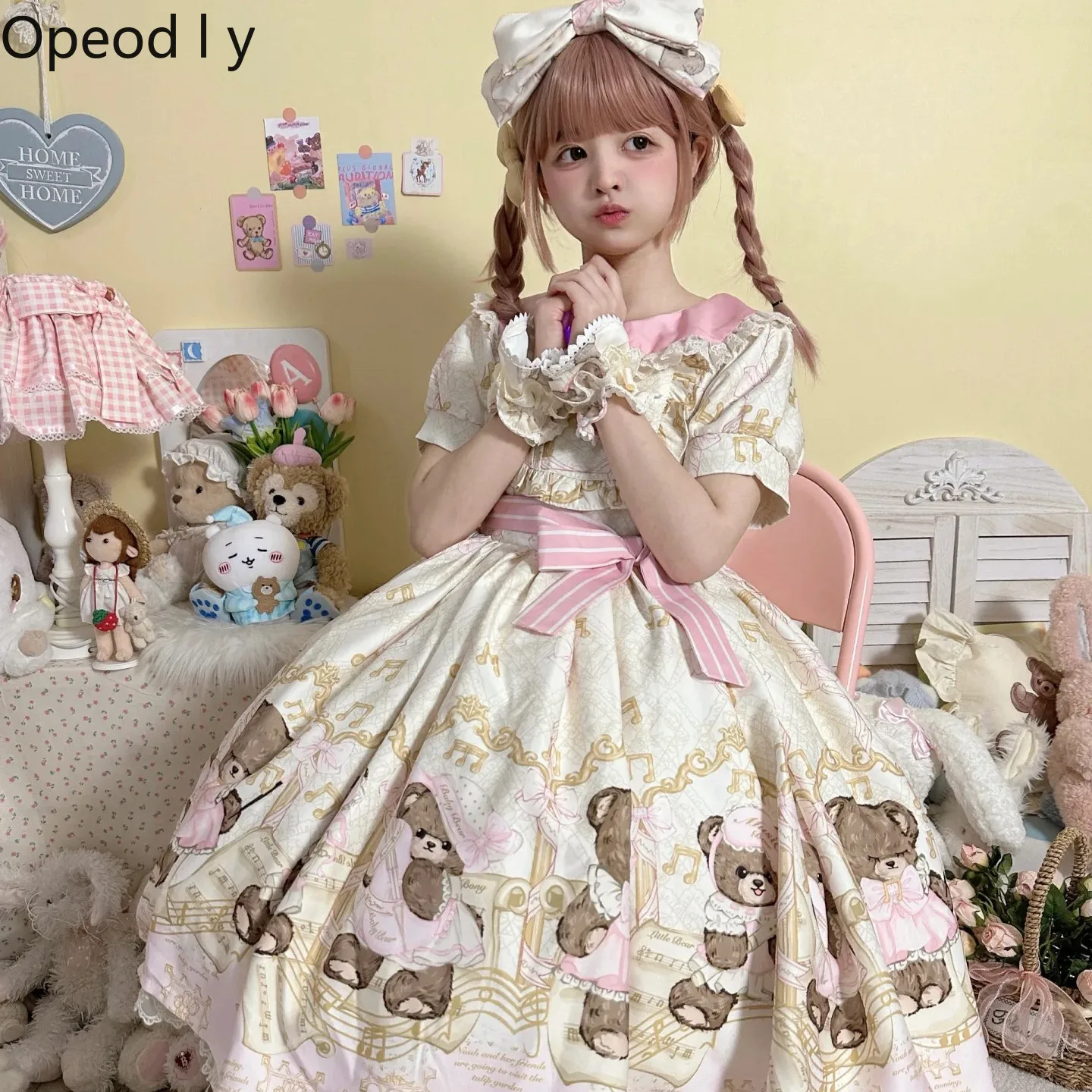 

Lolita New Original Design Cute Sweet Op Short Sleeve Dress Japanese Doll Feeling Kawaii Doll Collar Fluffy Princess Dress