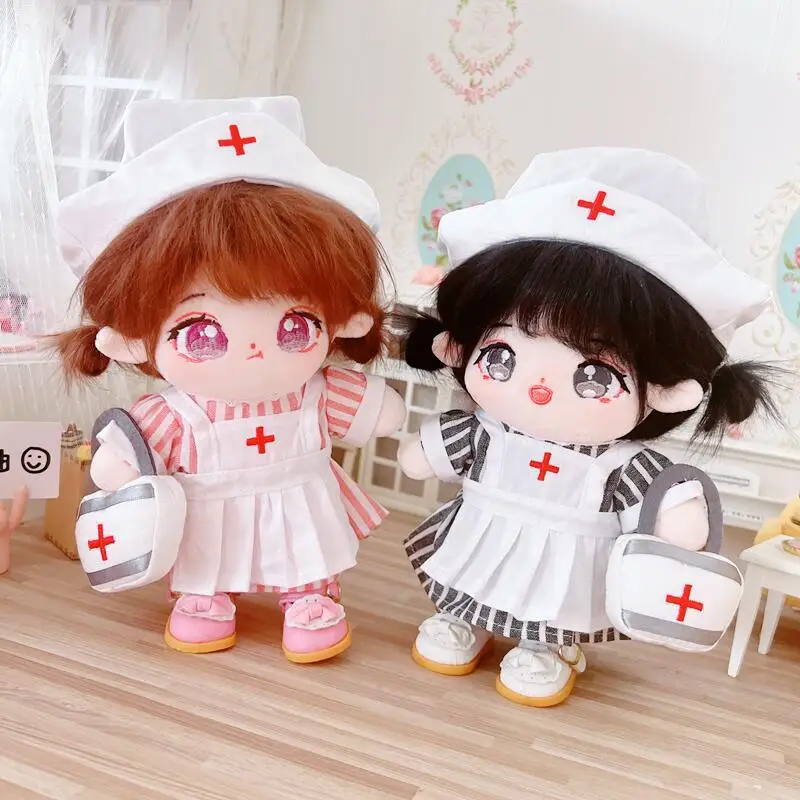 Cute 4Pcs Nurse Suit Plush Idol Doll Kawaii Stuffed Soft Fat Body Plush Cotton Doll DIY Clothes Accessory for Kids Girls Gifts