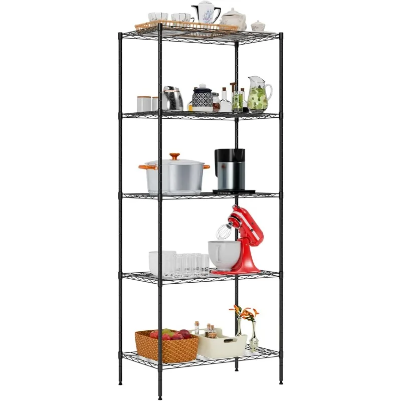 Large Wire Shelving Unit 5-Tier Metal Storage Shelves Heavy Duty Garage Shelving Adjustable Storage Shelf Rack with Leveling