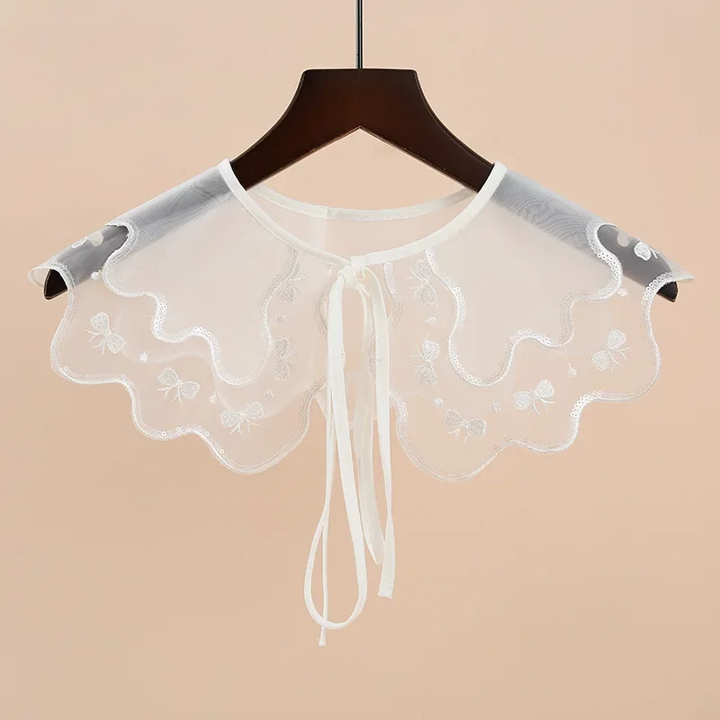 Linbaiway Women Lace Fake Collar Shawl Wrap Necklace Embroidery Shirt Detachable Collars Removable Sweater Doll False Collar