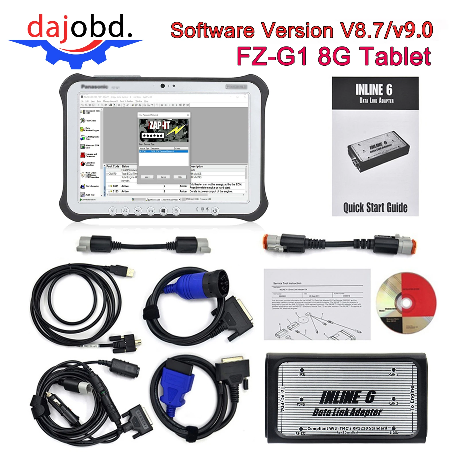 FZ-G1 tablet INLINE 6 V8.9 V8.7 Data Heavy Duty INLINE6 For Cummins Diagnostics Complete INLINE Heavy Duty Truck Diagnostic Tool