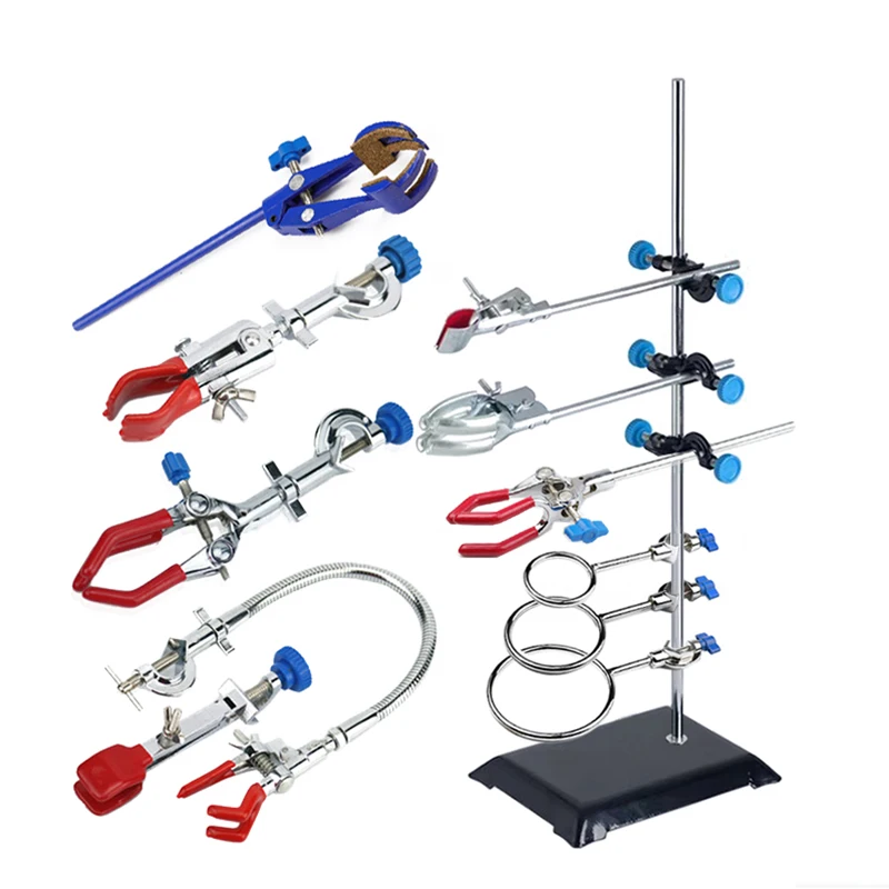 Laboratory Retort Rod Support Stand Platform Set Lab Flask Clamp Clip Ring Bosshead Burner Tong Beaker Holder Metal Grips Tool