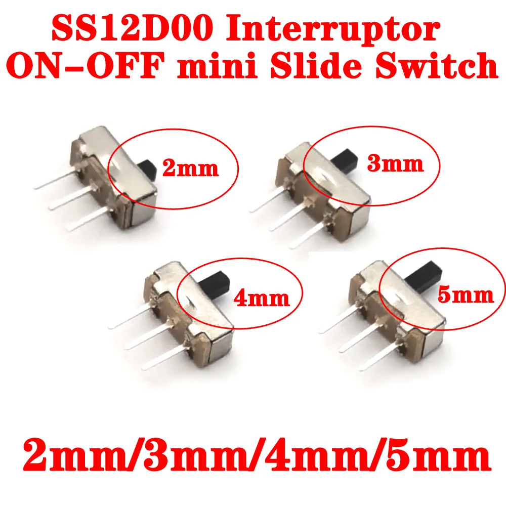 10Pes SS12D00 Interruptor on-off mini Slide Switch 3pin 1P2T 2 Position Highquality toggle switch Handle length:3MM/4MM/5MM