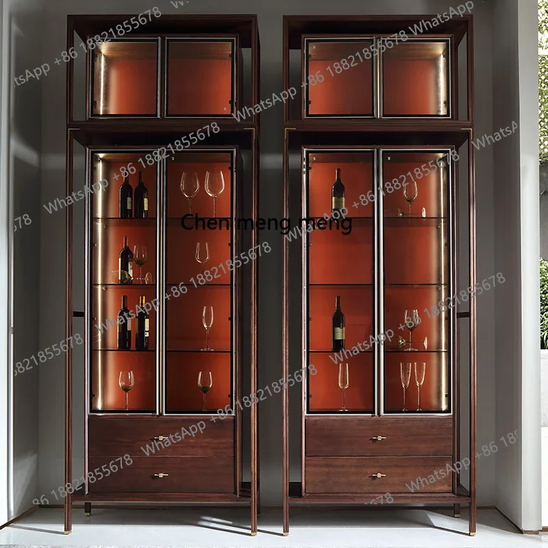X Solid wood wine cabinet Bogu frame ebony furniture glass storage display cabinet
