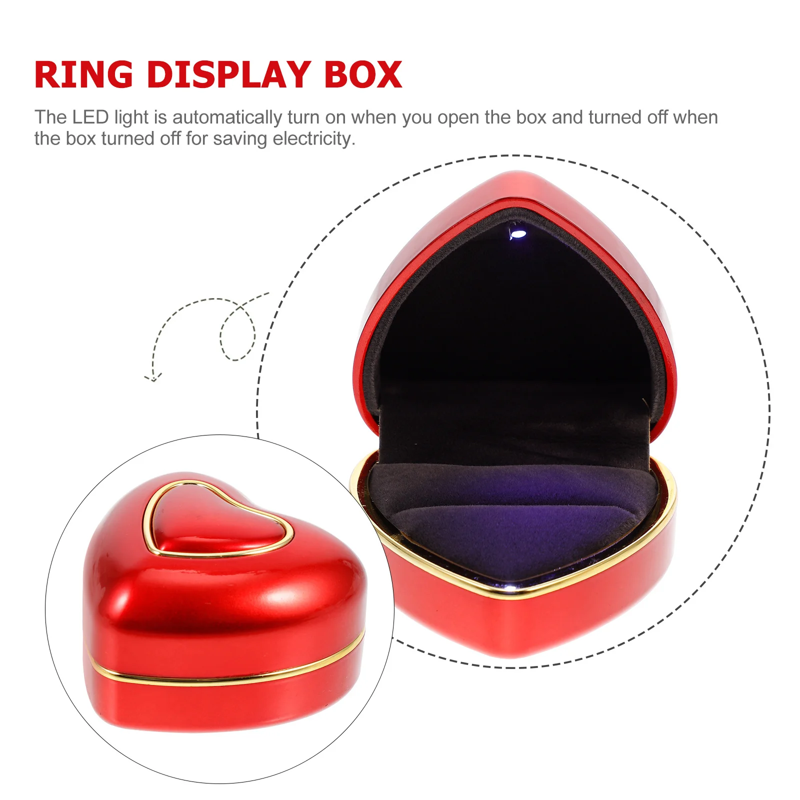 

Heart Shape Ring Box Led Light Jewelry Display Case For Proposal Wedding Engagement Anniversary Flannel Lined Storage Gift