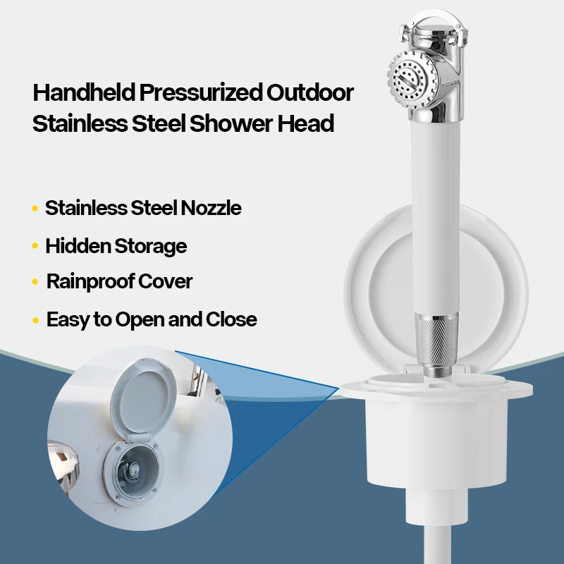 Stainless Steel Recessed Transom Shower Box with Pull-Out Shower Head – for Speedboats, Yachts, and Marine Use