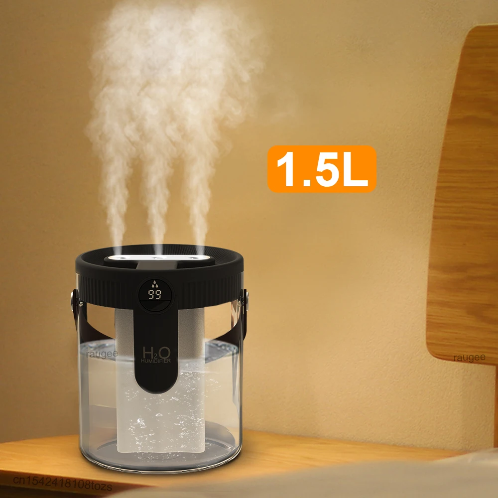 

1.5L Air Humidifier Large Capacity USB Rechargeable 3 Spray Nozzle Cool Mist Maker Desktop Mute Air Humidifier with Night Light
